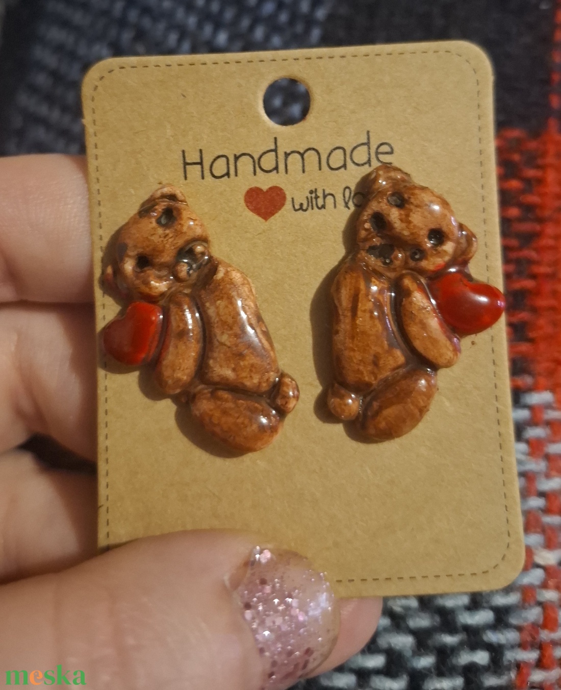 �Szerelmes macika fülbevaló� - ékszer - fülbevaló - fülgyűrű - Meska.hu