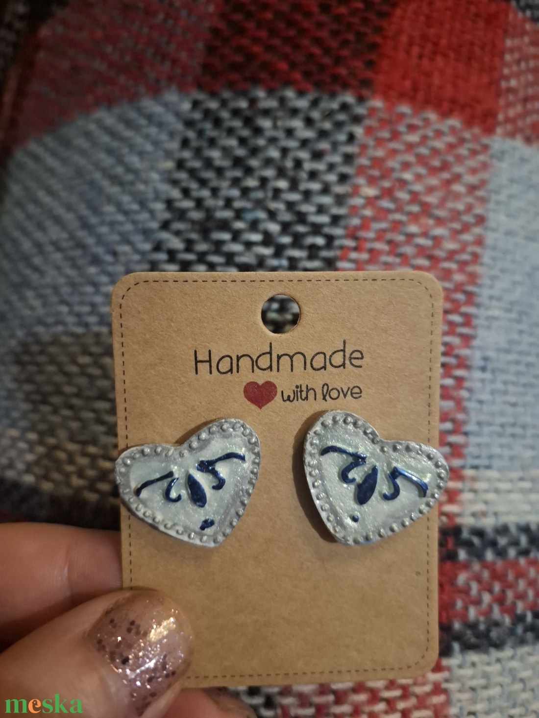 ��Kék és ezüst színű szivecske fülbevaló�� - ékszer - fülbevaló - fülékszer - Meska.hu