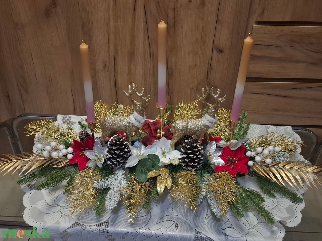 Nagy méretű karácsonyi asztaldísz arany színben - karácsony - adventi díszek - adventi asztaldísz - Meska.hu