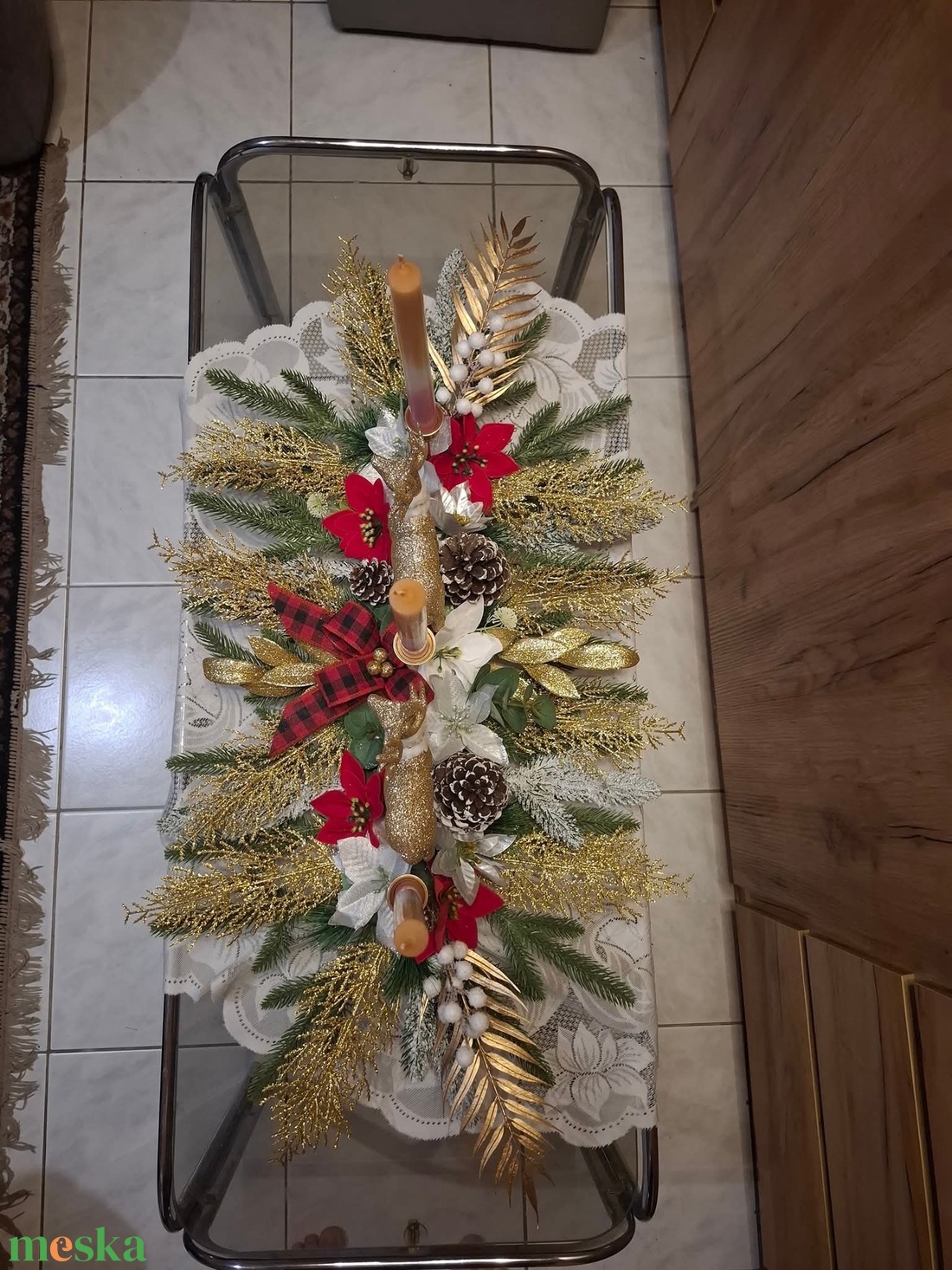 Nagy méretű karácsonyi asztaldísz arany színben - karácsony - adventi díszek - adventi asztaldísz - Meska.hu