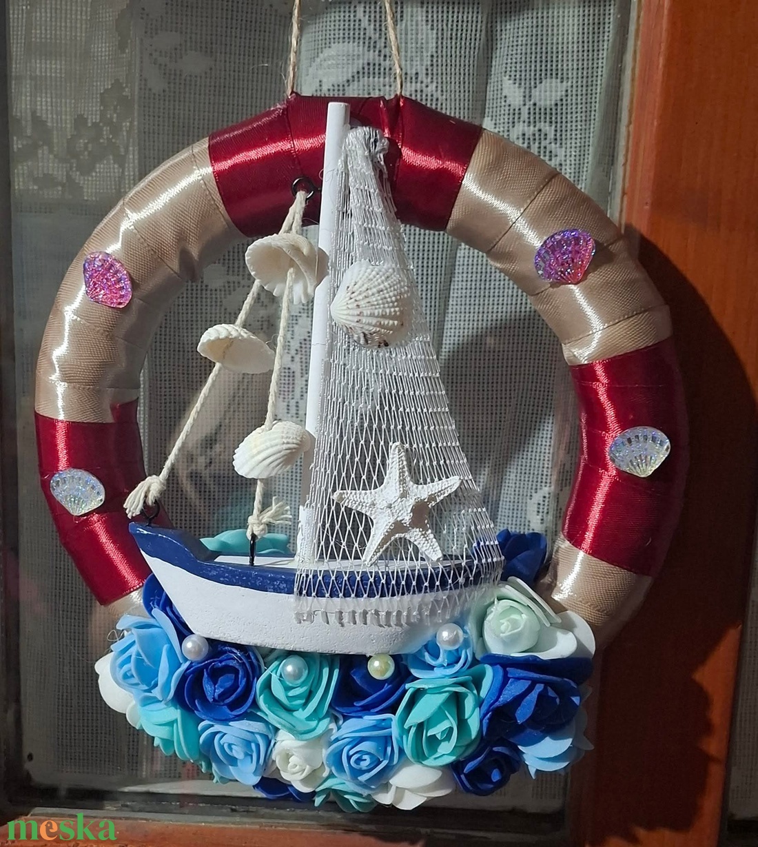 ��Nyári kopogtató vitorlás dekorációval�� - otthon & életmód - dekoráció - ajtó- és ablak dekoráció - ajtódísz & kopogtató - Meska.hu