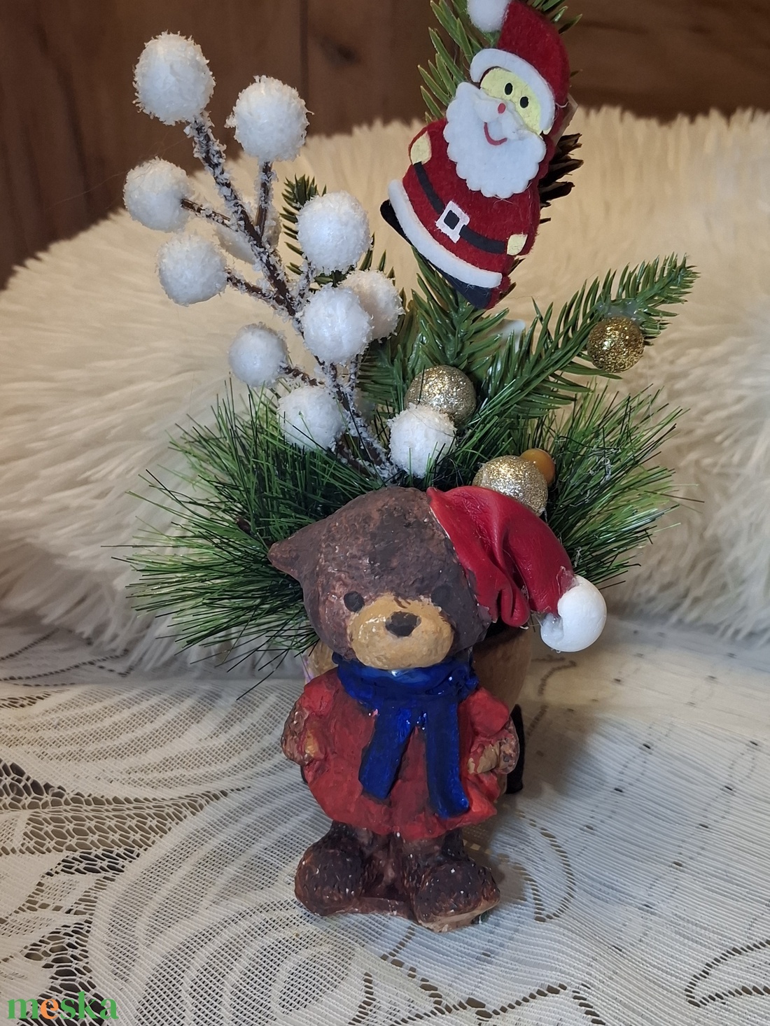 �Macimikulás kisszekérrel és műfenyő ágakkal� - karácsony - karácsonyi lakásdekoráció - karácsonyi lakásdíszek - Meska.hu