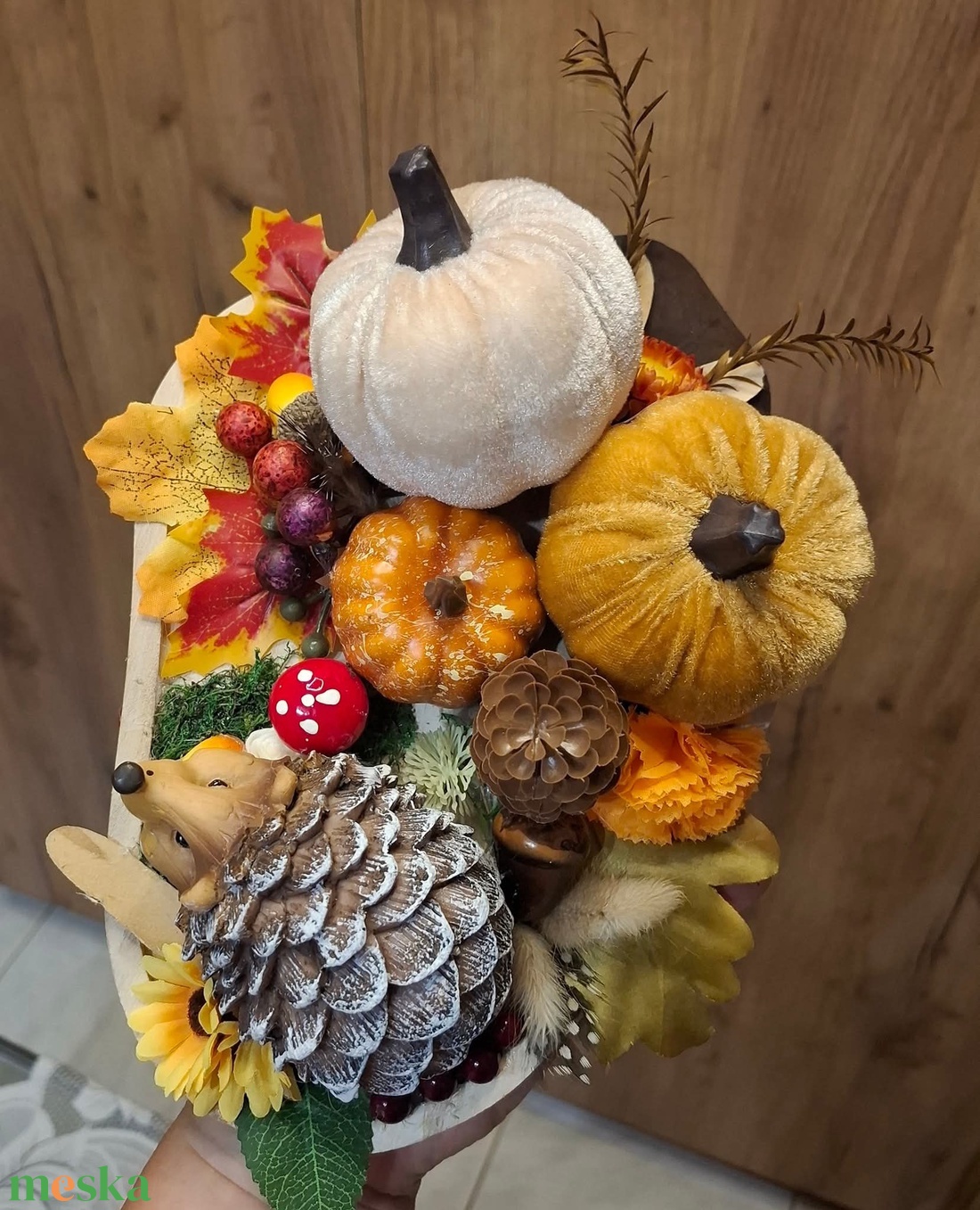 ����őszi Sünis-tökös asztaldísz���� - otthon & életmód - dekoráció - asztal és polc dekoráció - asztaldísz - Meska.hu