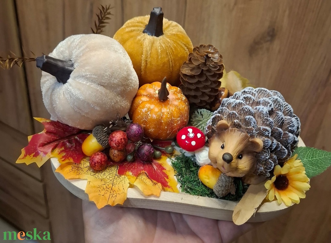 ����őszi Sünis-tökös asztaldísz���� - otthon & életmód - dekoráció - asztal és polc dekoráció - asztaldísz - Meska.hu