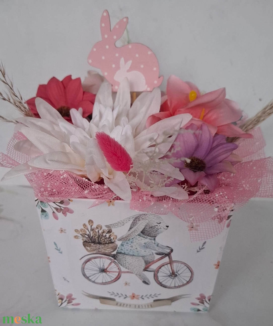 Bicikliző nyuszikás húsvéti virágbox - otthon & életmód - dekoráció - húsvéti asztaldíszek - Meska.hu