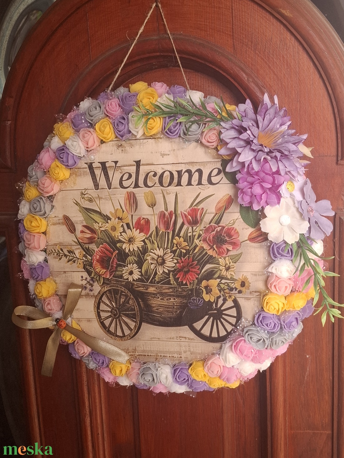 �Nagyméretű színes, vidám hangulatú tavaszi kopogtató� - otthon & életmód - virágdekoráció - virágdíszek - dekor koszorúk, kopogtatók - Meska.hu