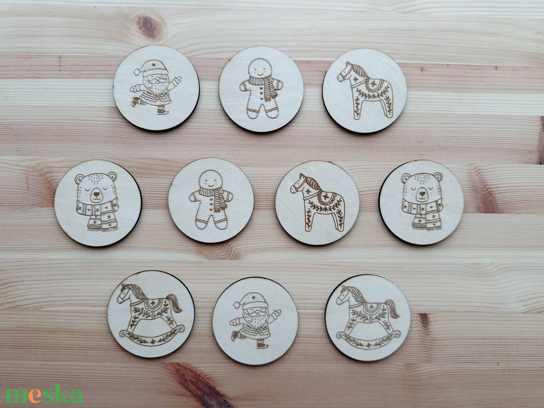 Karácsonyi memóriajáték  Fa korongokkal (10 db) - játék & sport - készségfejlesztő és logikai játék - memória játékok - Meska.hu