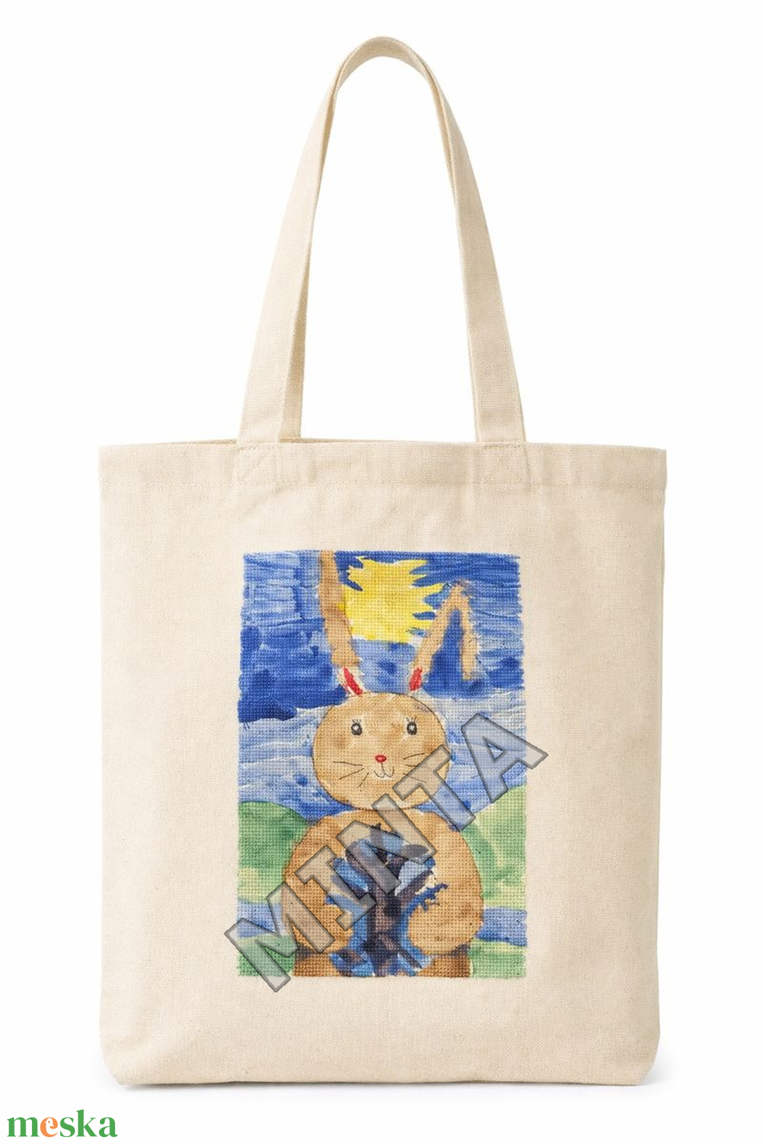 Egyedi hímzett gyermekrajzzal díszített vászontáska - táska & tok - kézitáska & válltáska - nagy pakolós táska - Meska.hu