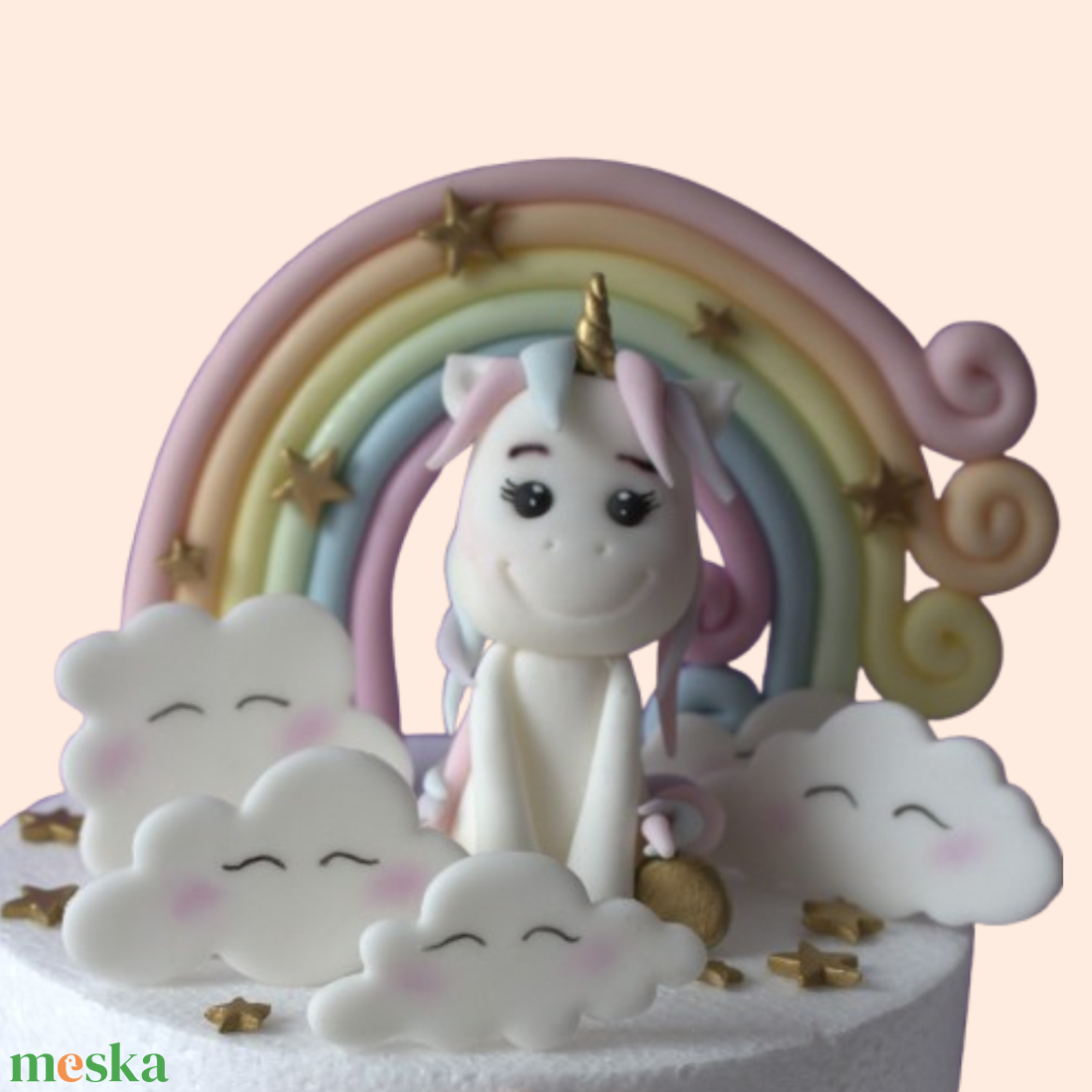 Kézműves unikornis fondant figura  pasztell tortadísz lányos születésnapra, babaváróra  - otthon & életmód - konyhafelszerelés, tálalás - sütés, főzés - sütidísz - Meska.hu
