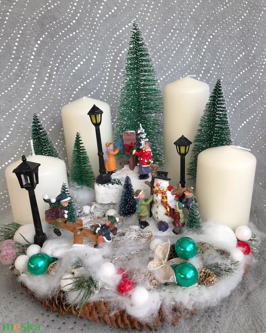 Téli falus adventi koszorú világítással - karácsony - adventi díszek - adventi koszorú - Meska.hu