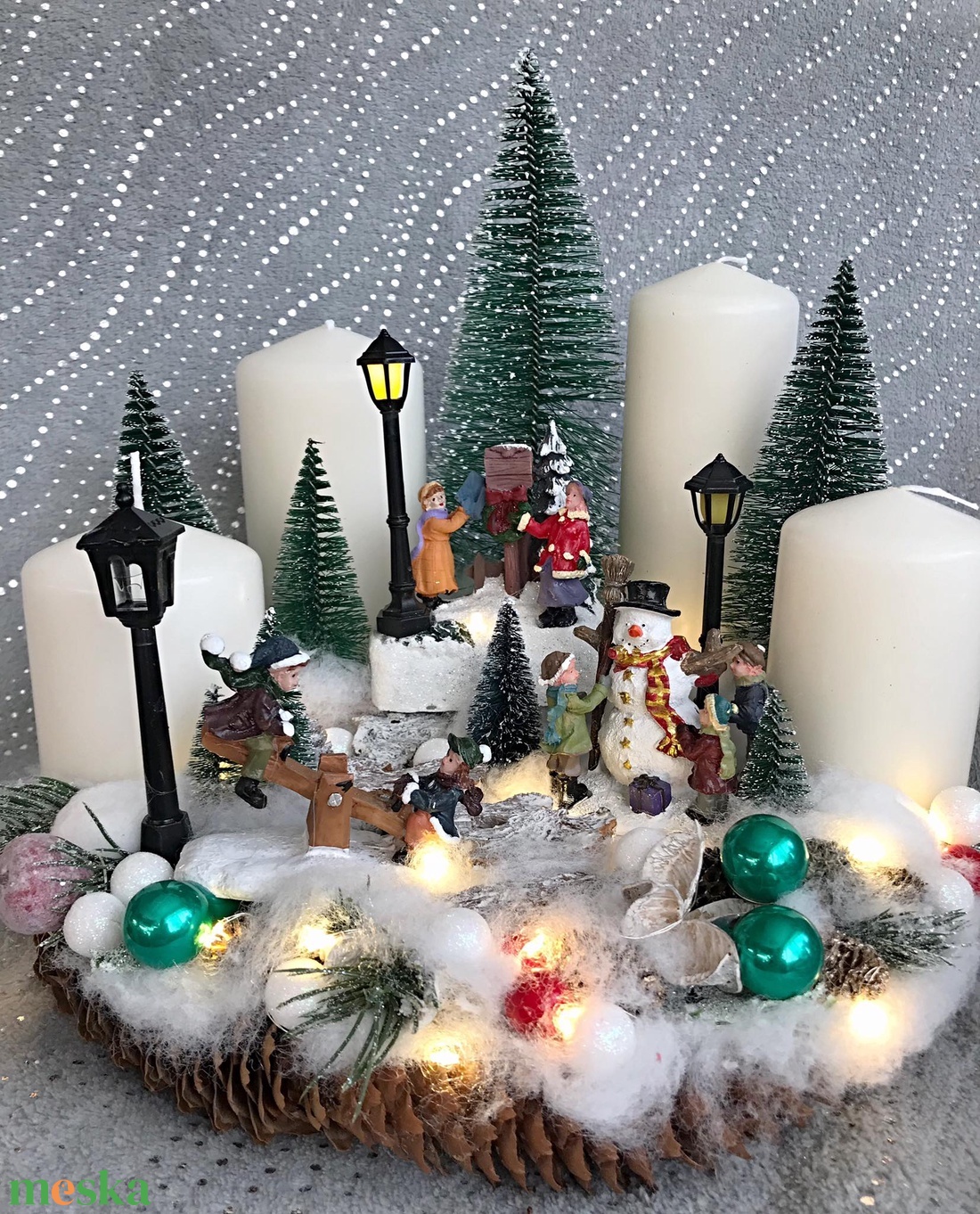 Téli falus adventi koszorú világítással - karácsony - adventi díszek - adventi koszorú - Meska.hu