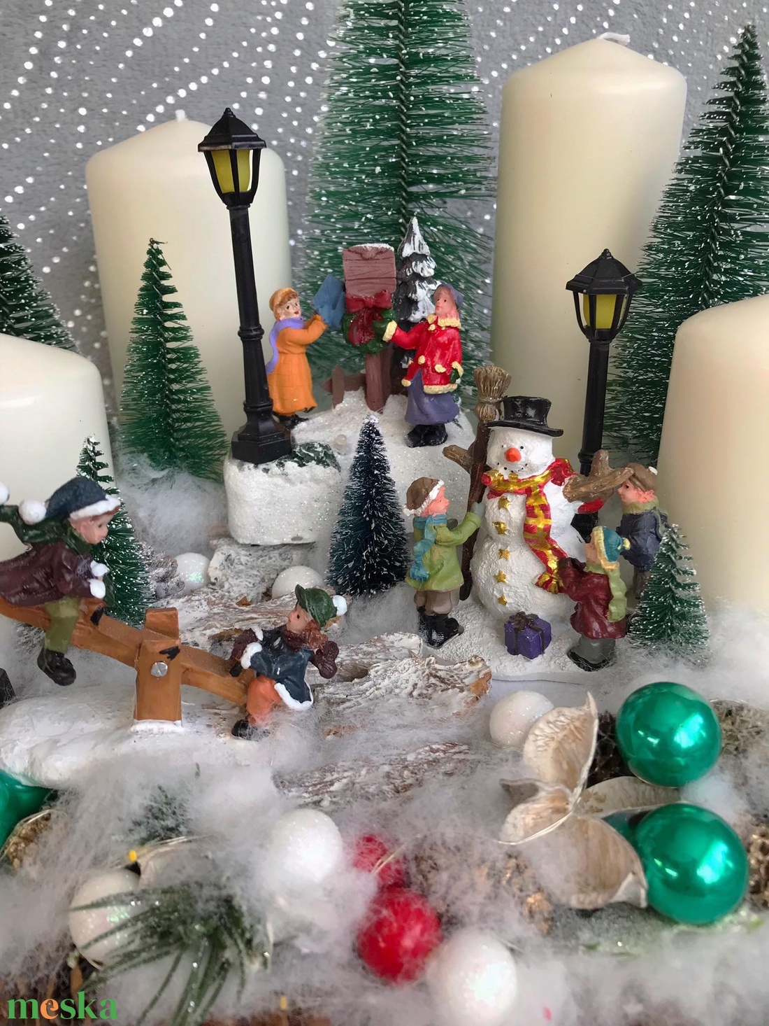 Téli falus adventi koszorú világítással - karácsony - adventi díszek - adventi koszorú - Meska.hu