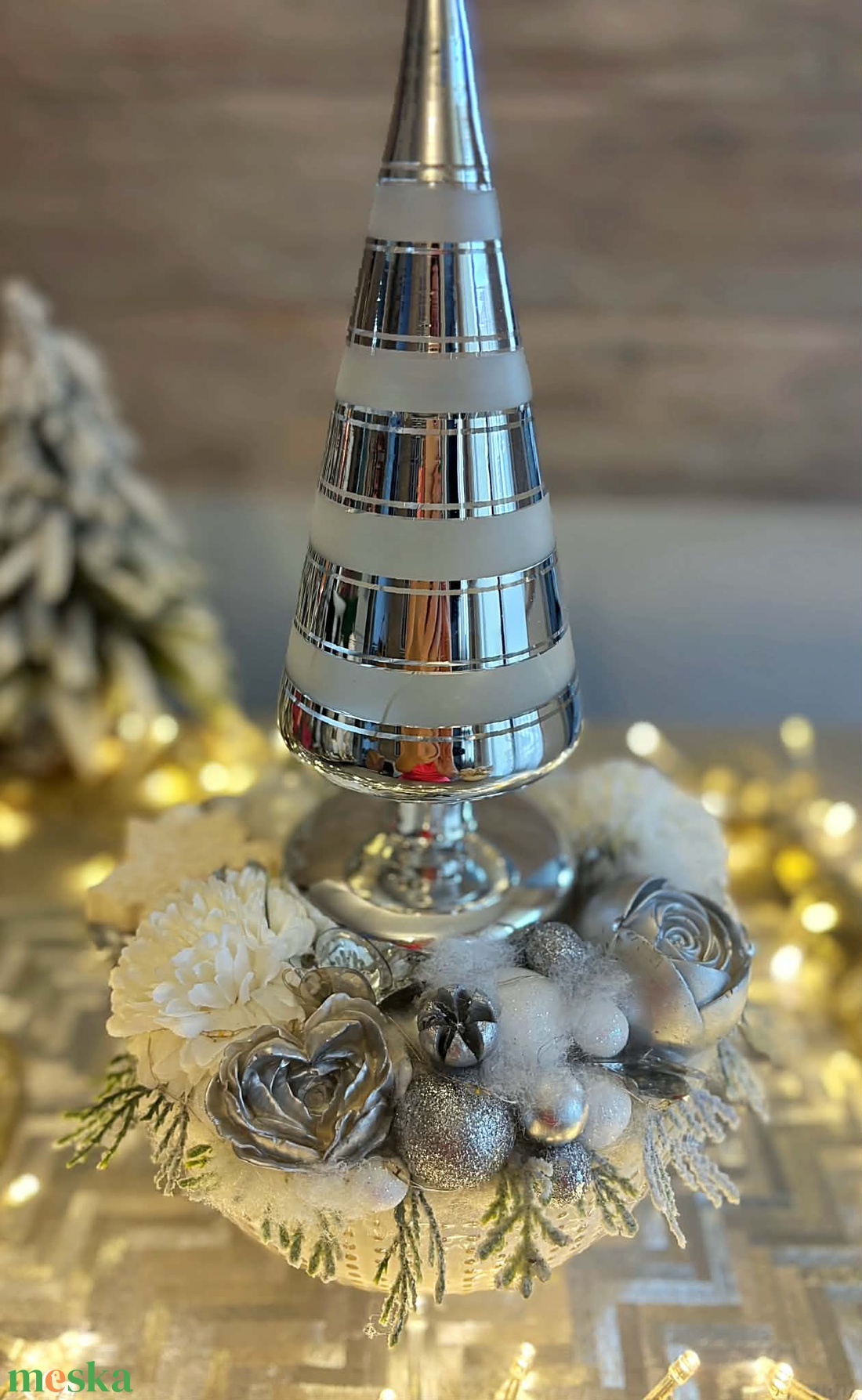 Modern ezüst ledes fenyőfa karácsonyi asztaldísz - karácsony - adventi díszek - adventi asztaldísz - Meska.hu