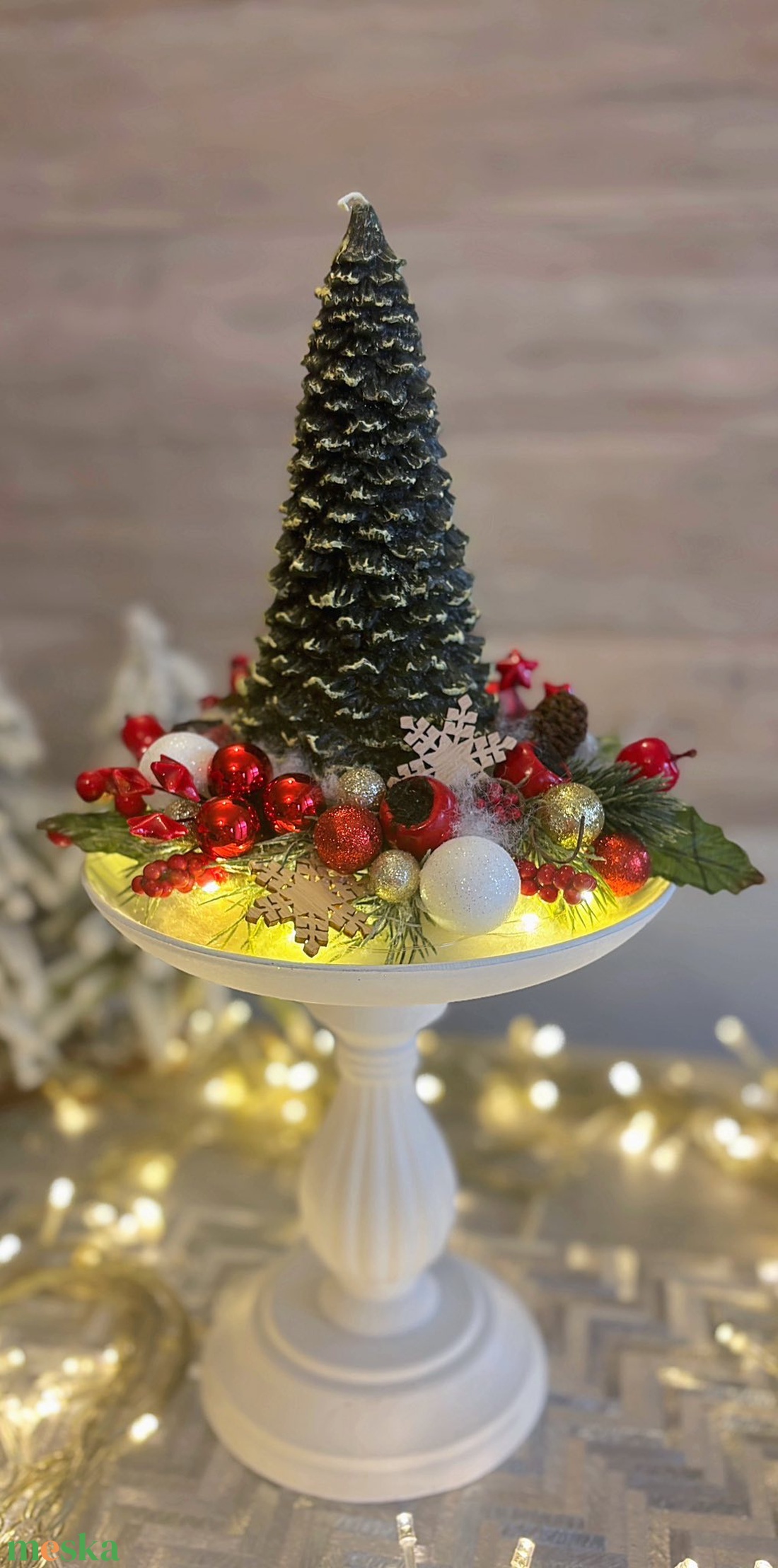 Fenyőfa gyertyás asztaldísz - karácsony - adventi díszek - adventi asztaldísz - Meska.hu