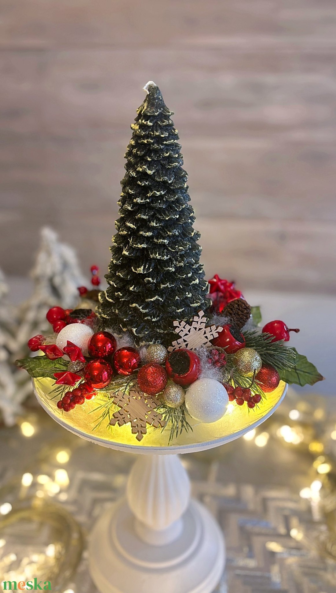 Fenyőfa gyertyás asztaldísz - karácsony - adventi díszek - adventi asztaldísz - Meska.hu