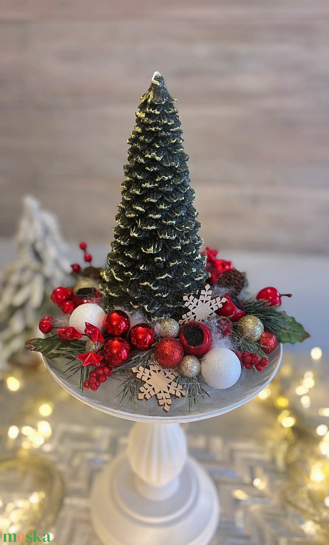 Fenyőfa gyertyás asztaldísz - karácsony - adventi díszek - adventi asztaldísz - Meska.hu