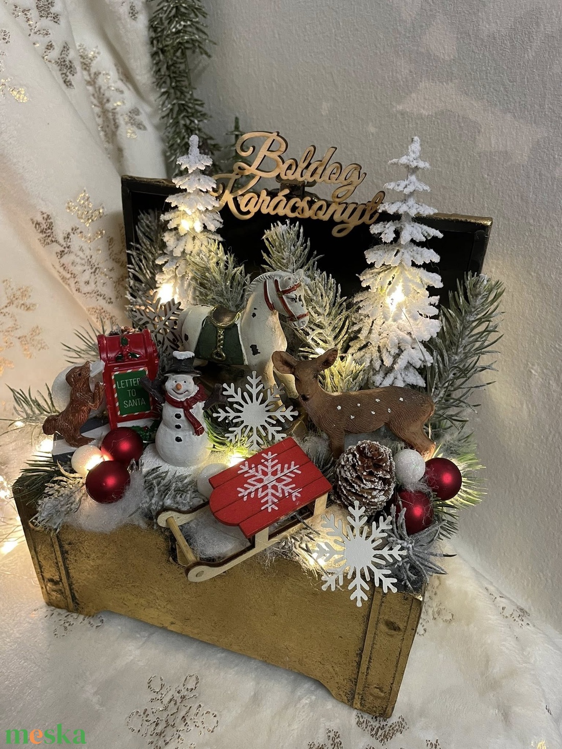 Arany ládikás karácsonyi asztaldísz - karácsony - adventi díszek - adventi asztaldísz - Meska.hu