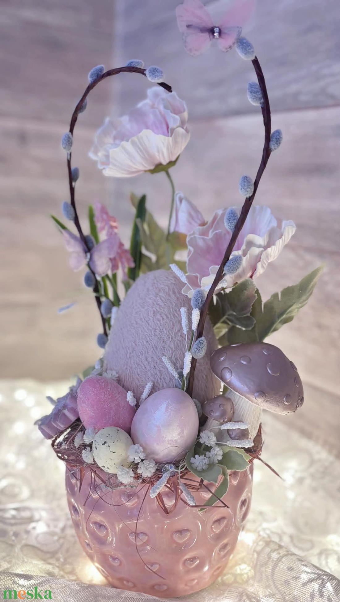Rózsaszín plüss húsvéti tojásos asztaldísz - ünnepi díszek, dekorációk - húsvéti díszek és dekorációk - húsvéti asztaldíszek - Meska.hu