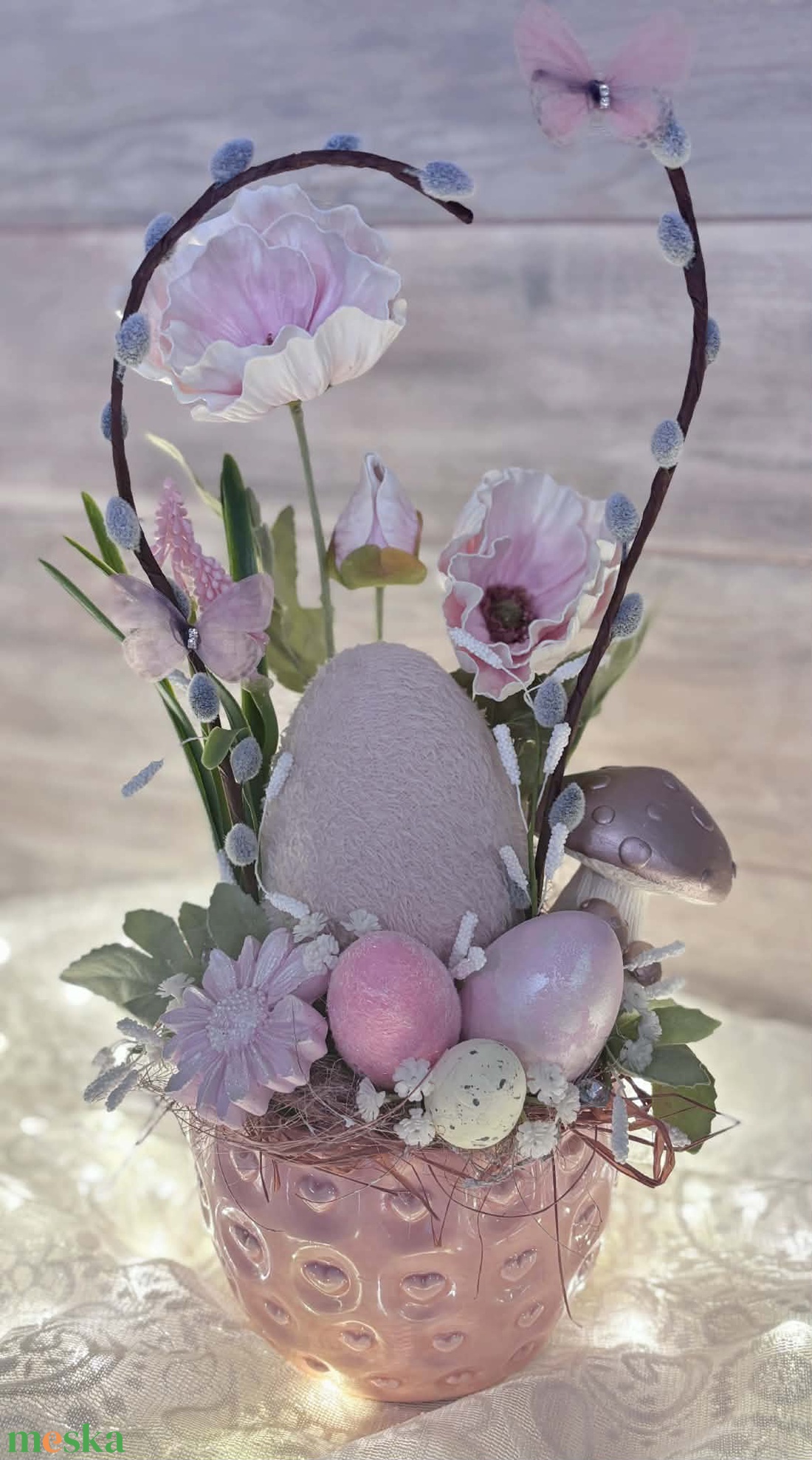 Rózsaszín plüss húsvéti tojásos asztaldísz - ünnepi díszek, dekorációk - húsvéti díszek és dekorációk - húsvéti asztaldíszek - Meska.hu