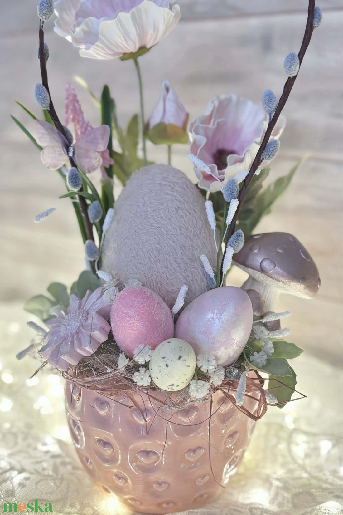 Rózsaszín plüss húsvéti tojásos asztaldísz - ünnepi díszek, dekorációk - húsvéti díszek és dekorációk - húsvéti asztaldíszek - Meska.hu