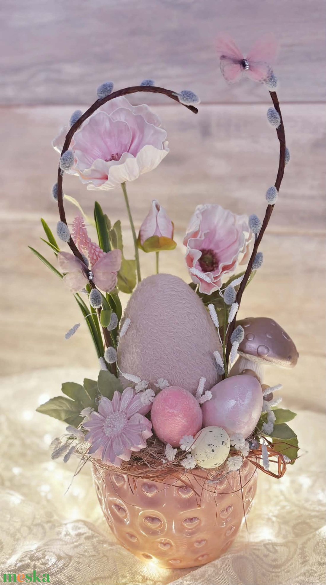 Rózsaszín plüss húsvéti tojásos asztaldísz - ünnepi díszek, dekorációk - húsvéti díszek és dekorációk - húsvéti asztaldíszek - Meska.hu