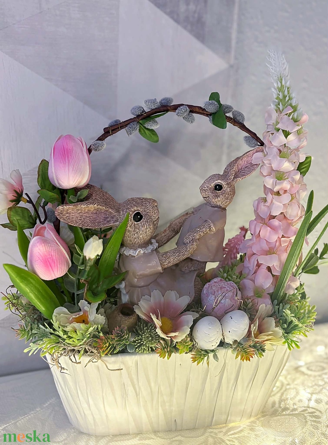Ovális nyuszis asztaldísz - ünnepi díszek, dekorációk - húsvéti díszek és dekorációk - húsvéti asztaldíszek - Meska.hu