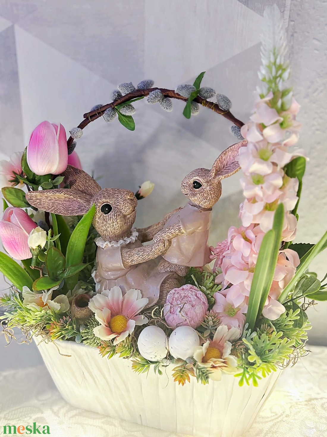 Ovális nyuszis asztaldísz - ünnepi díszek, dekorációk - húsvéti díszek és dekorációk - húsvéti asztaldíszek - Meska.hu