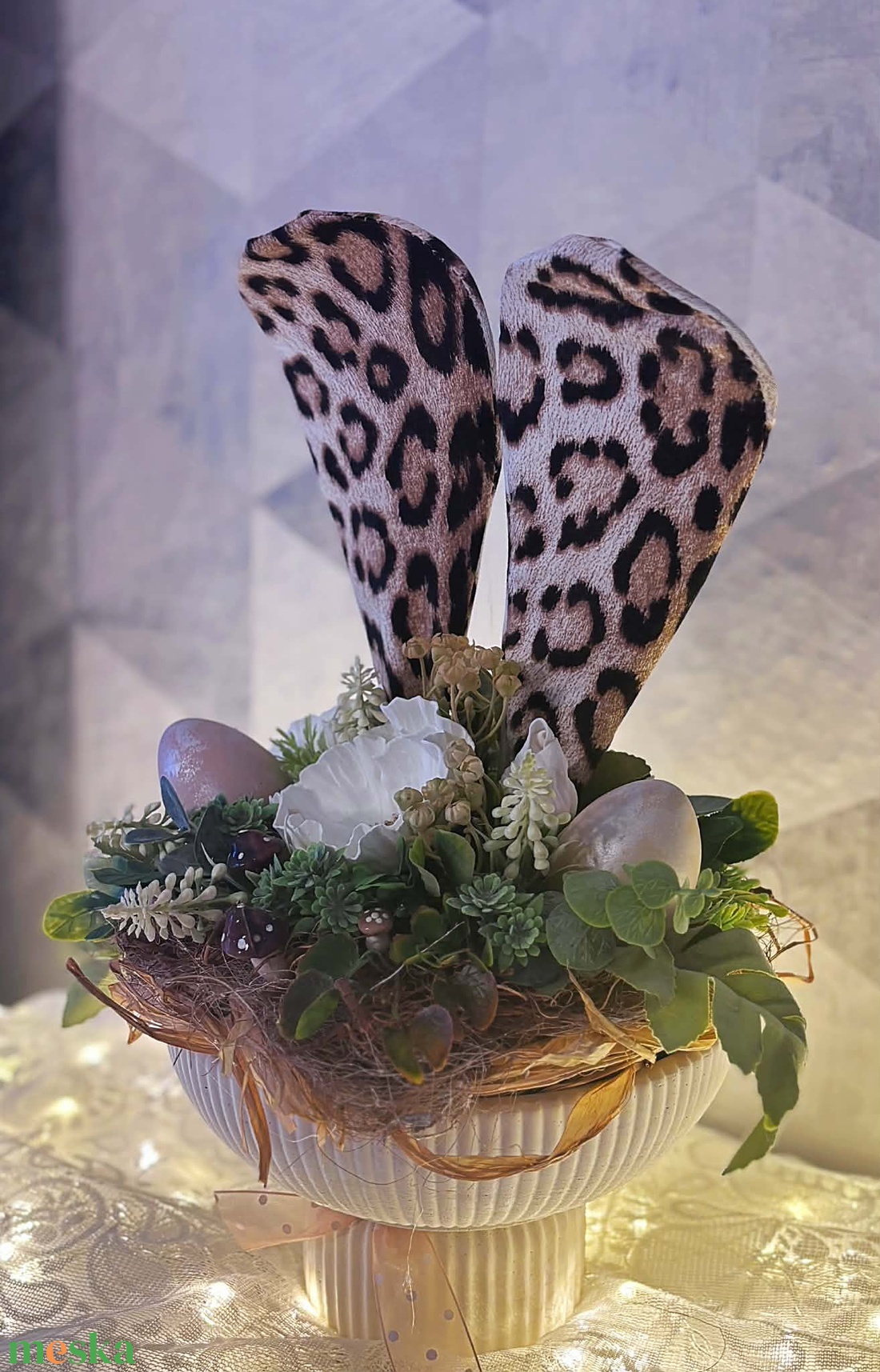 Leopárd mintás nyuszi füles tál - ünnepi díszek, dekorációk - húsvéti díszek és dekorációk - húsvéti asztaldíszek - Meska.hu