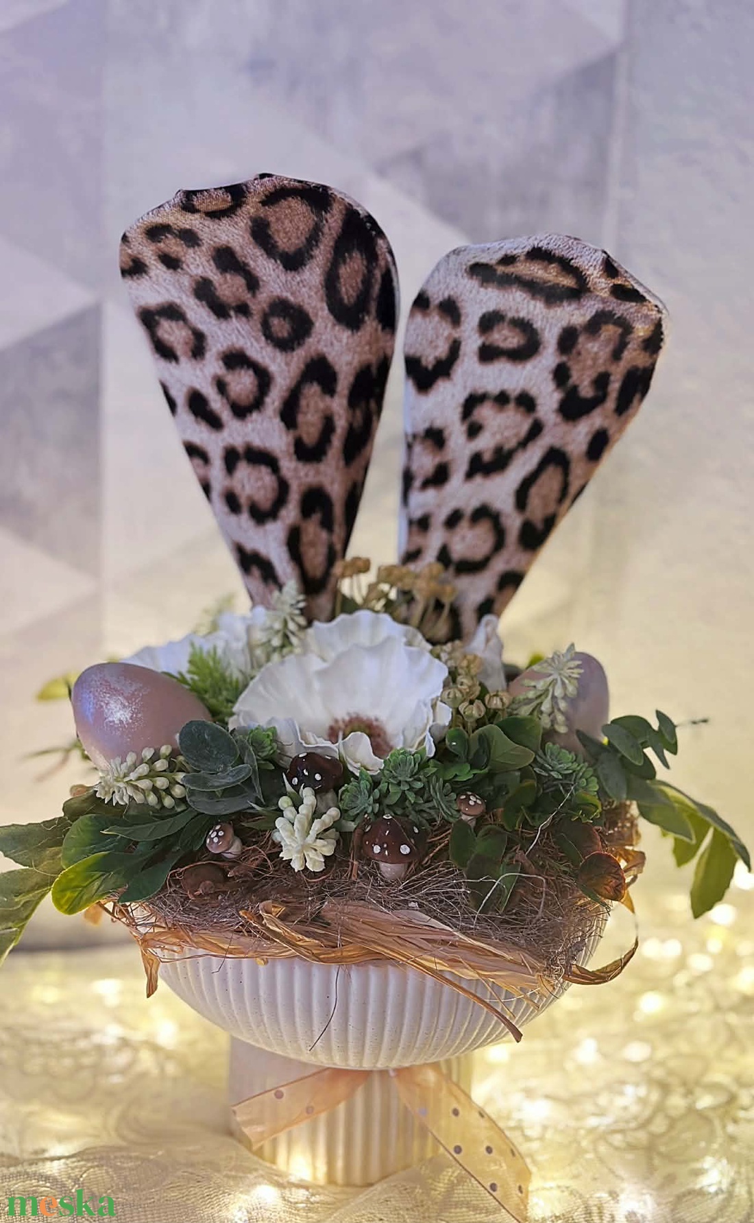 Leopárd mintás nyuszi füles tál - ünnepi díszek, dekorációk - húsvéti díszek és dekorációk - húsvéti asztaldíszek - Meska.hu