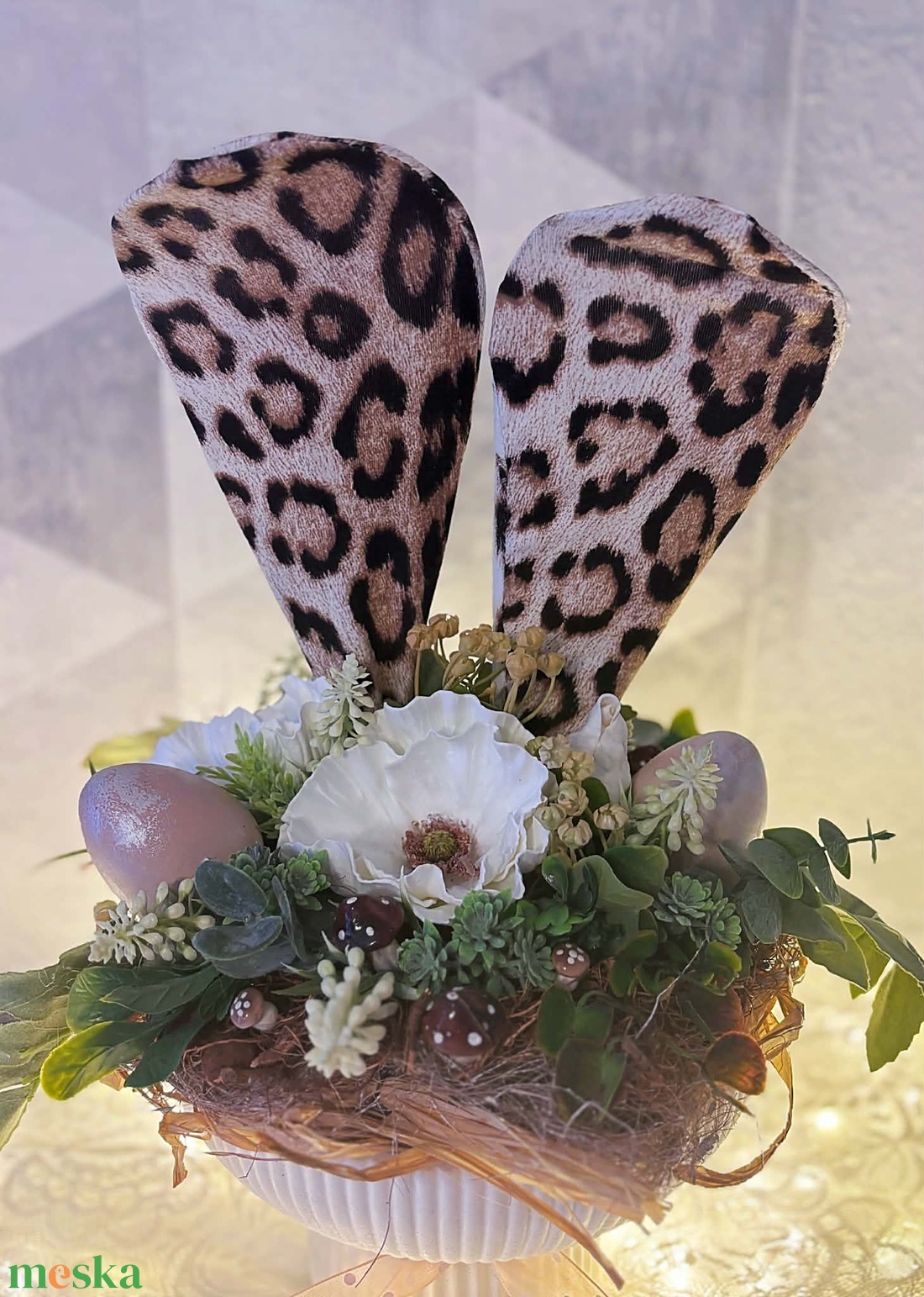 Leopárd mintás nyuszi füles tál - ünnepi díszek, dekorációk - húsvéti díszek és dekorációk - húsvéti asztaldíszek - Meska.hu