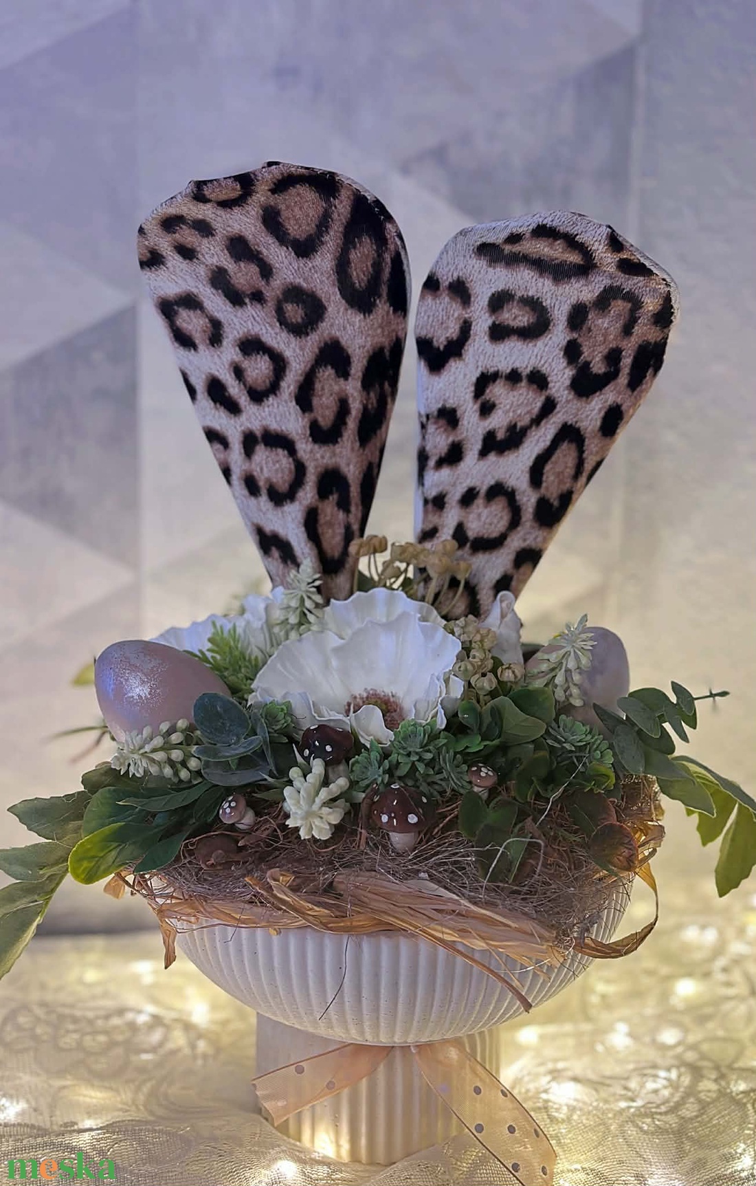 Leopárd mintás nyuszi füles tál - ünnepi díszek, dekorációk - húsvéti díszek és dekorációk - húsvéti asztaldíszek - Meska.hu