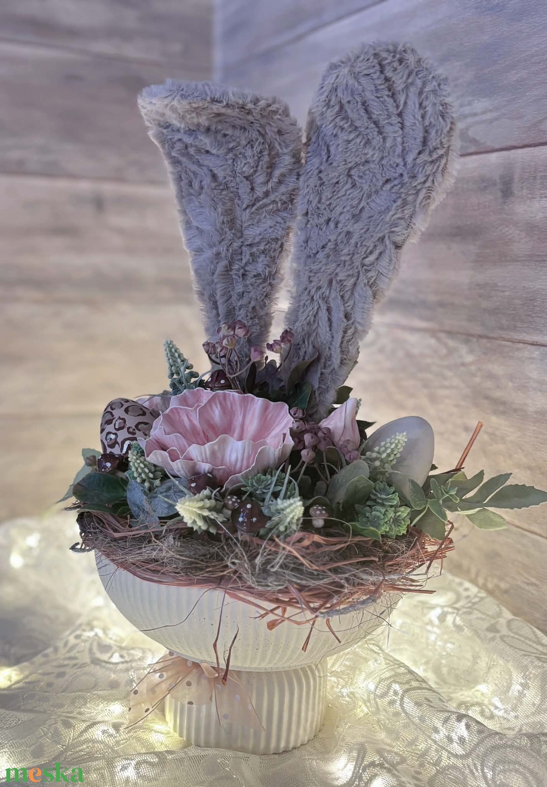 Barna plüssös nyuszi füles tál - ünnepi díszek, dekorációk - húsvéti díszek és dekorációk - húsvéti asztaldíszek - Meska.hu