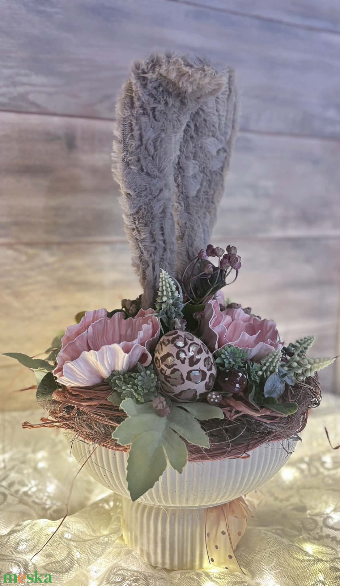 Barna plüssös nyuszi füles tál - ünnepi díszek, dekorációk - húsvéti díszek és dekorációk - húsvéti asztaldíszek - Meska.hu