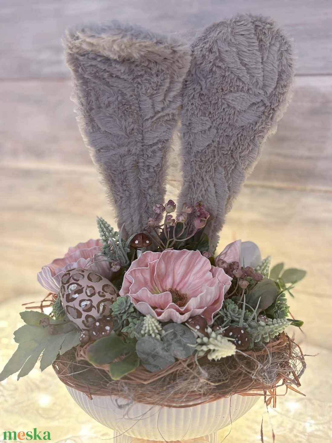 Barna plüssös nyuszi füles tál - ünnepi díszek, dekorációk - húsvéti díszek és dekorációk - húsvéti asztaldíszek - Meska.hu