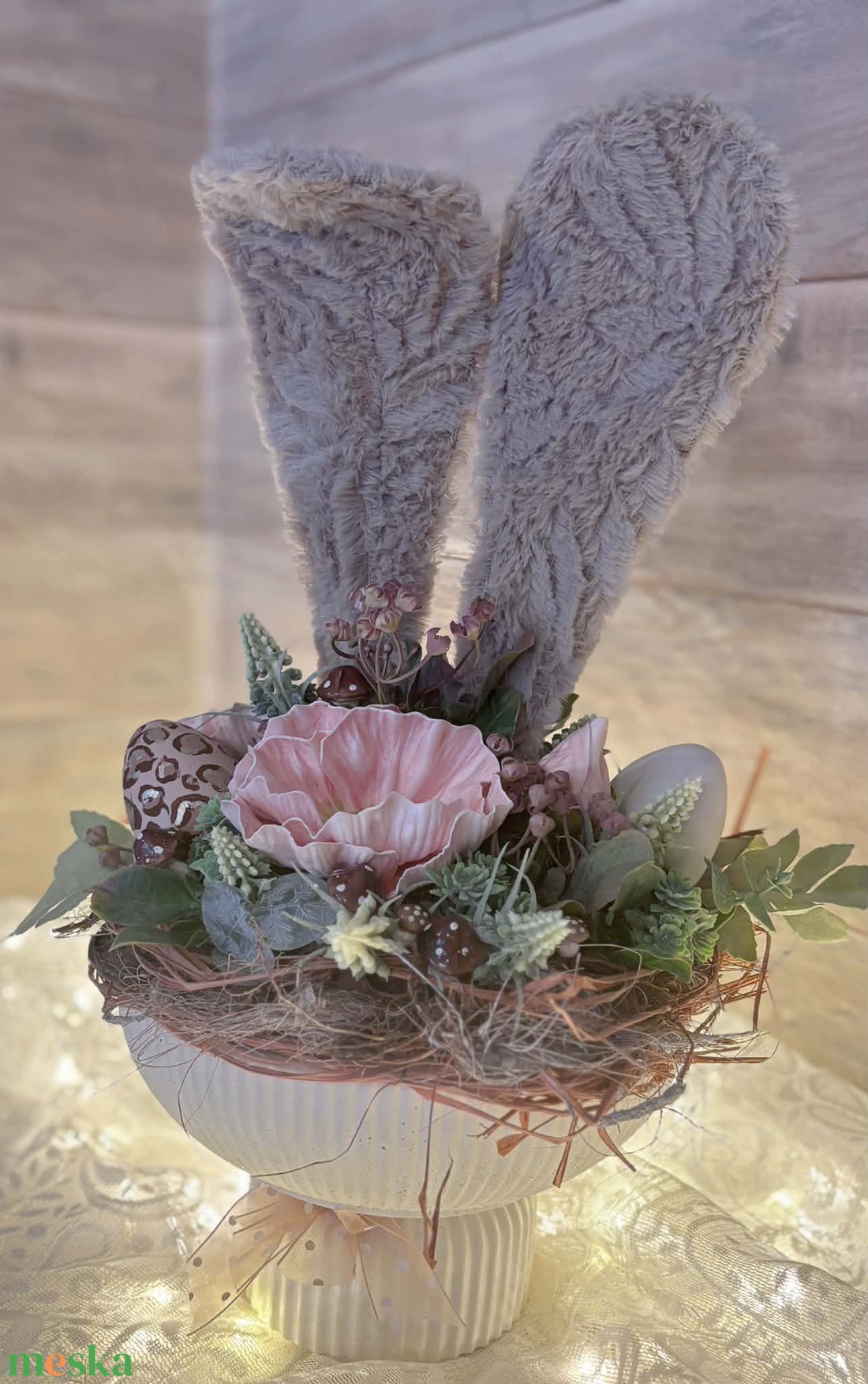 Barna plüssös nyuszi füles tál - ünnepi díszek, dekorációk - húsvéti díszek és dekorációk - húsvéti asztaldíszek - Meska.hu