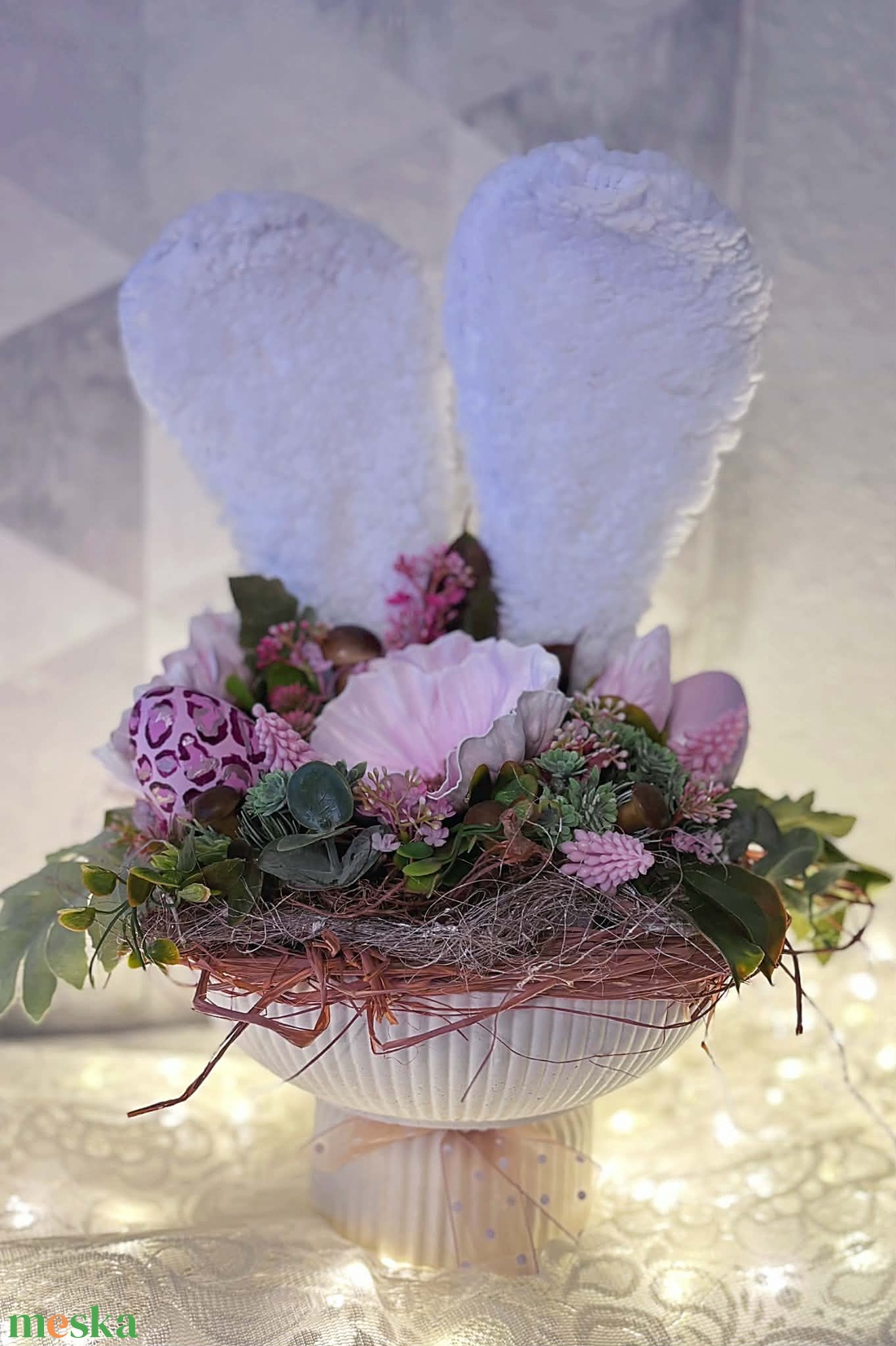 Fehér plüssös nyuszi füles tál - ünnepi díszek, dekorációk - húsvéti díszek és dekorációk - húsvéti asztaldíszek - Meska.hu