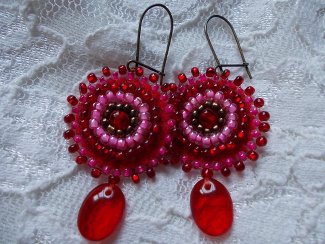Pink-piros napocska fülbevaló -  - Meska.hu
