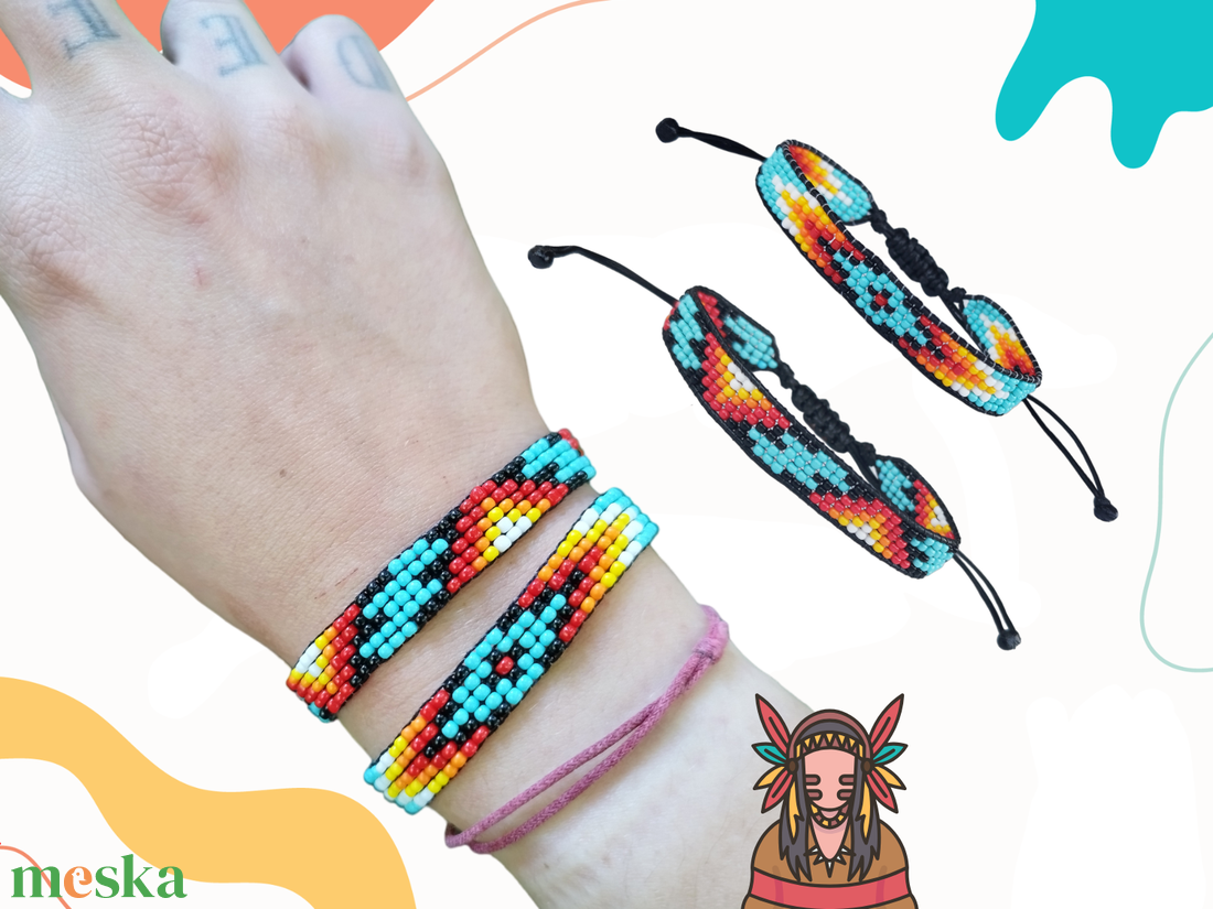 Gyöngyszövött navajo stílusú, indián mintás bohém karkötő � kézzel készült, állítható méretFontos információ: A feltünte - ékszer - karkötő - gyöngyös karkötő - Meska.hu