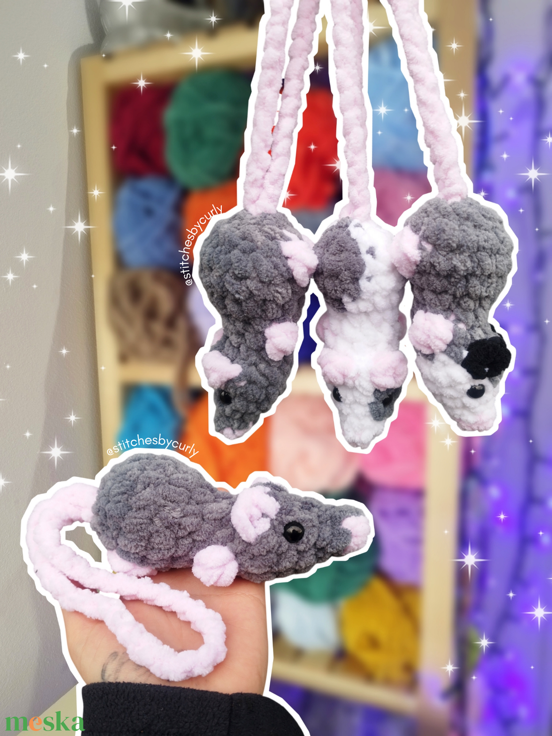 Horgolt patkány / oposszum táskadísz � kézzel készült amigurumi plüss, több színben - táska & tok - kulcstartó & táskadísz - táskaakasztó - Meska.hu