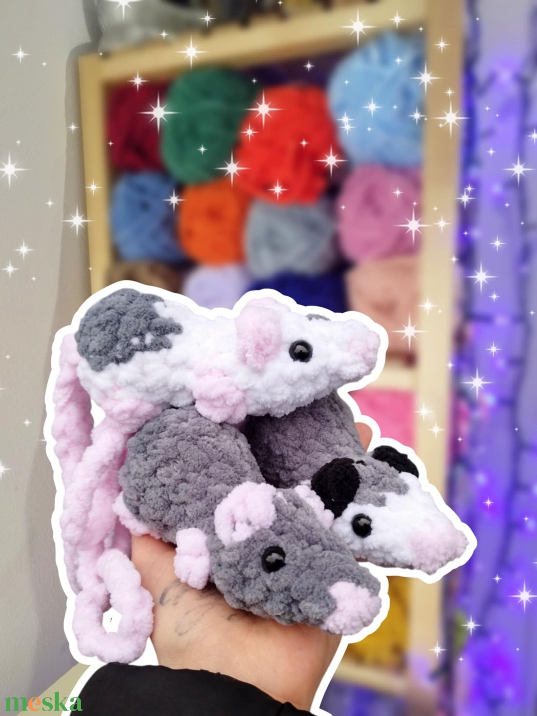 Horgolt patkány / oposszum táskadísz � kézzel készült amigurumi plüss, több színben - táska & tok - kulcstartó & táskadísz - táskaakasztó - Meska.hu