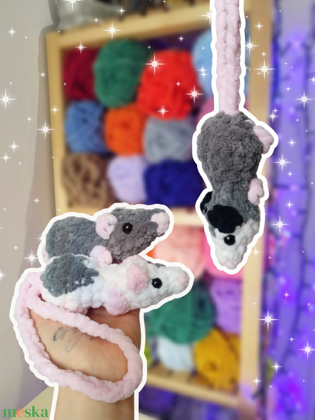 Horgolt patkány / oposszum táskadísz � kézzel készült amigurumi plüss, több színben - táska & tok - kulcstartó & táskadísz - táskaakasztó - Meska.hu