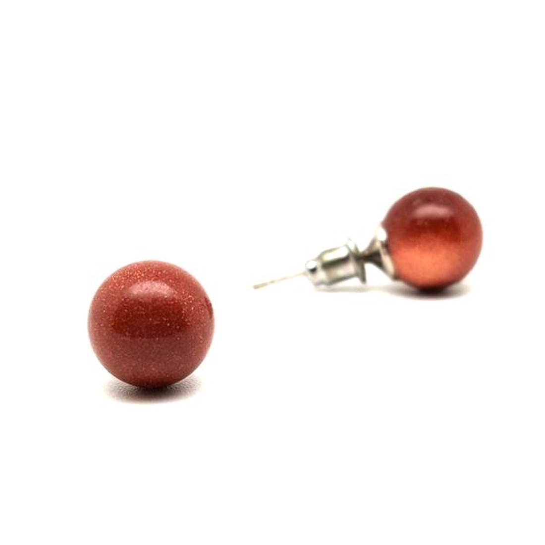 Fülbevaló golyó vörös goldstone 8mm - ékszer - fülbevaló - pötty fülbevaló - Meska.hu