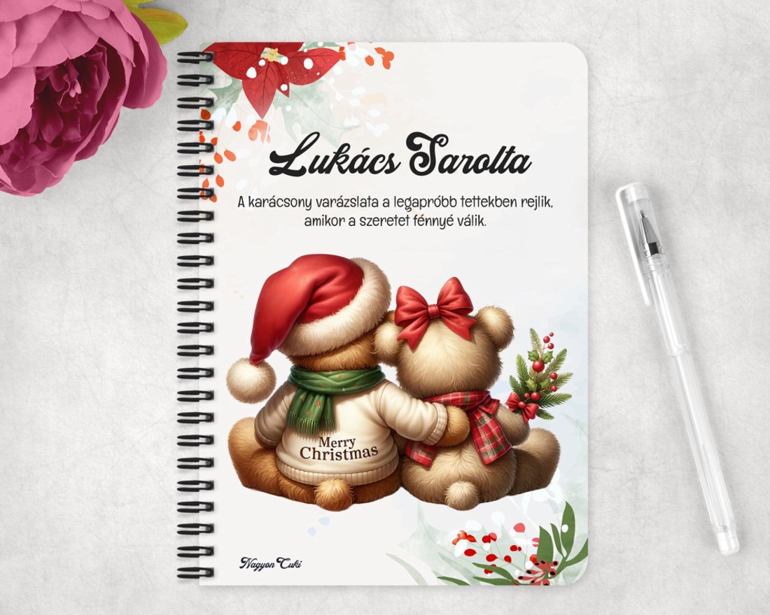 Személyre szabható - Karácsonyi Teddy maci - együtt (sál) mintás A5-ös füzet - otthon & életmód - papír, írószer - jegyzetfüzet & napló - Meska.hu