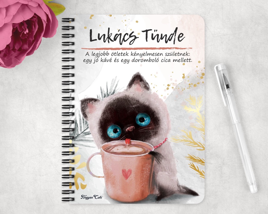 Személyre szabható - Kávézós cicus mintás A5-ös füzet - otthon & életmód - papír, írószer - jegyzetfüzet & napló - Meska.hu