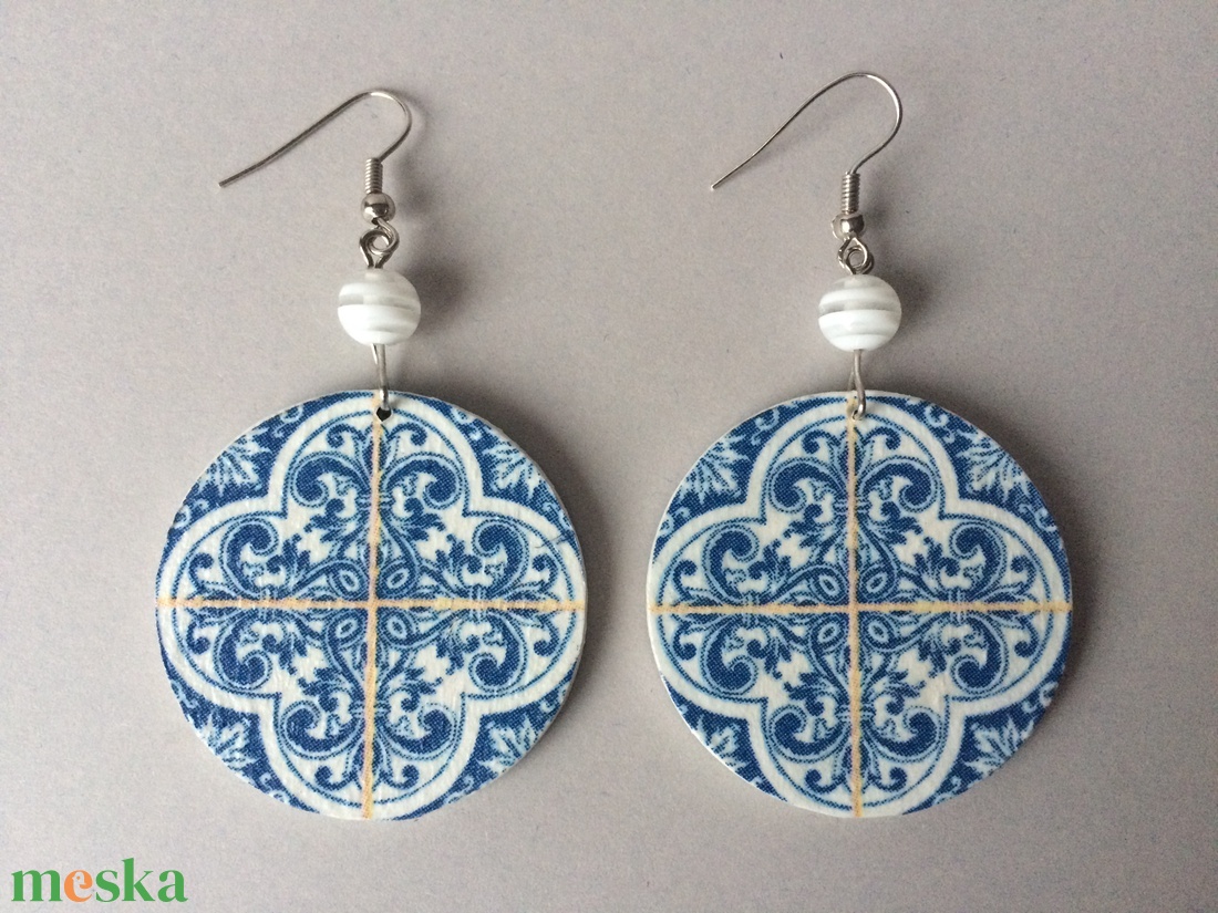 Azulejo No.4 fülbevaló - ékszer - fülbevaló - lógós kerek fülbevaló - Meska.hu