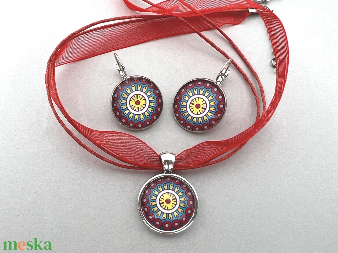 Inka mandala No.9 üveglencsés ékszerszett - ékszer - ékszerszett - Meska.hu