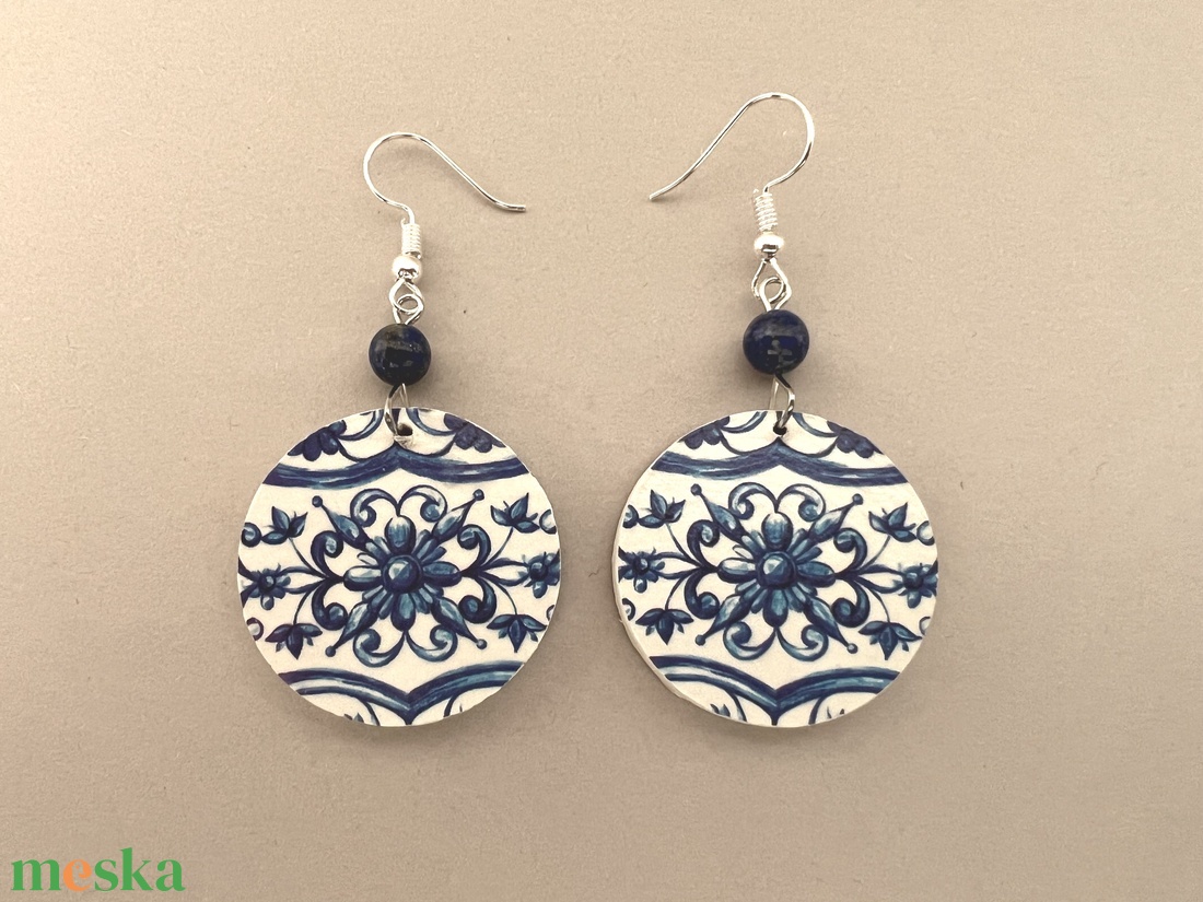 Azori azulejo No.6 fülbevaló - ékszer - fülbevaló - lógós kerek fülbevaló - Meska.hu Azori azulejo No.6 fülbevaló - ékszer - fülbevaló - lógós kerek fülbevaló - Meska.hu