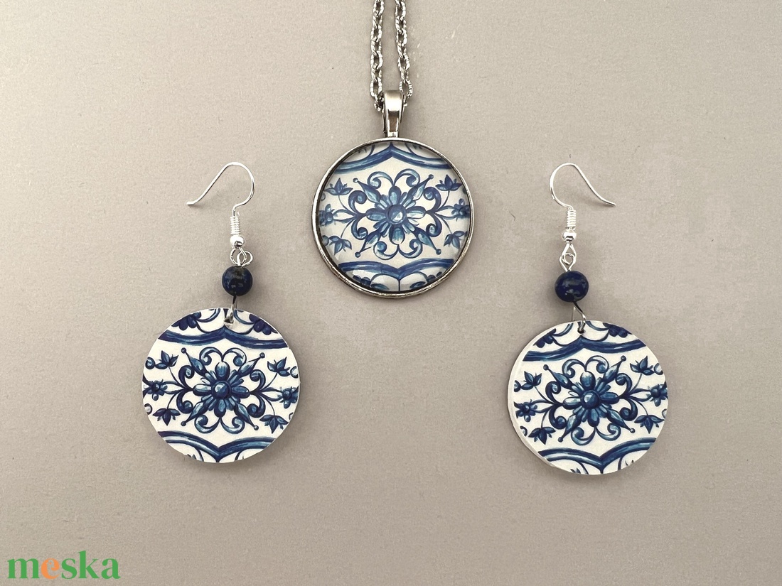 Azori azulejo No.6 fülbevaló - ékszer - fülbevaló - lógós kerek fülbevaló - Meska.hu Azori azulejo No.6 fülbevaló - ékszer - fülbevaló - lógós kerek fülbevaló - Meska.hu
