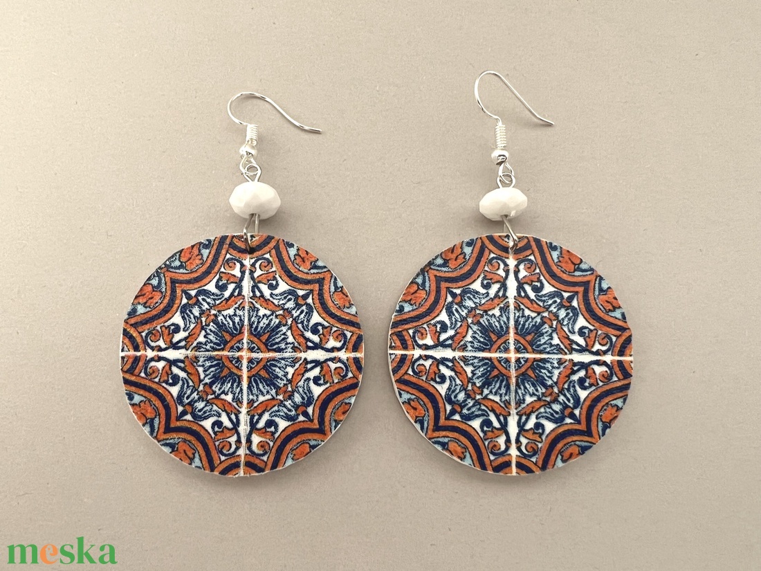 Korallos azulejo No.4 fülbevaló - ékszer - fülbevaló - lógós kerek fülbevaló - Meska.hu Korallos azulejo No.4 fülbevaló - ékszer - fülbevaló - lógós kerek fülbevaló - Meska.hu