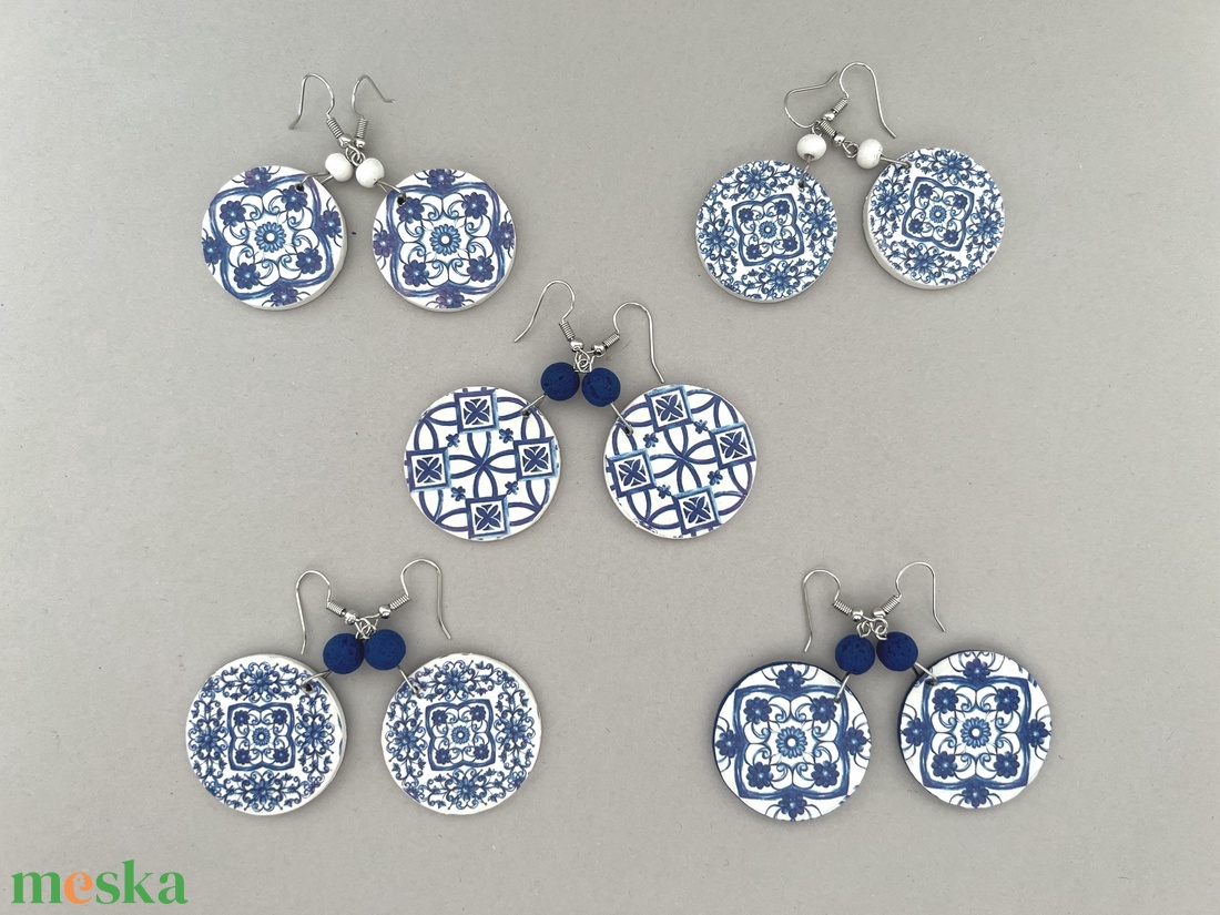 Azori azulejo No.10 fülbevaló - ékszer - fülbevaló - lógós kerek fülbevaló - Meska.hu Azori azulejo No.10 fülbevaló - ékszer - fülbevaló - lógós kerek fülbevaló - Meska.hu